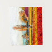 金色と赤いチューリップの畑を散歩 タペストリー (正面)