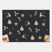 金色と赤のクリスマスシンボル ラッピングペーパーシート (正面3)