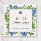 金色と青いアジサイの結婚50周年記念 フェイバータグ (正面)