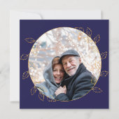 金色と青のアジサイの写真 50周年記念結婚式 招待状 (裏面)