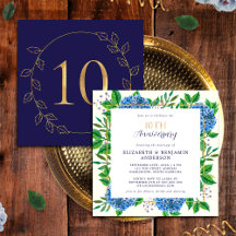金色と青のアジサイの結婚10周年記念
