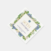 金色と青のアジサイの結婚60周年記念 スタンダードカクテルナプキン (角)