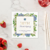 金色と青のアジサイの70周年記念結婚記念日  スタンダードカクテルナプキン (インサイチュ)