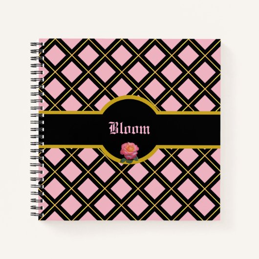 金色と黒のダイヤモンドパターン ノートブック (正面)