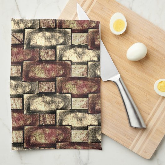 金色に染まった刻まれた茶色の長方形 キッチンタオル (四つ折り)