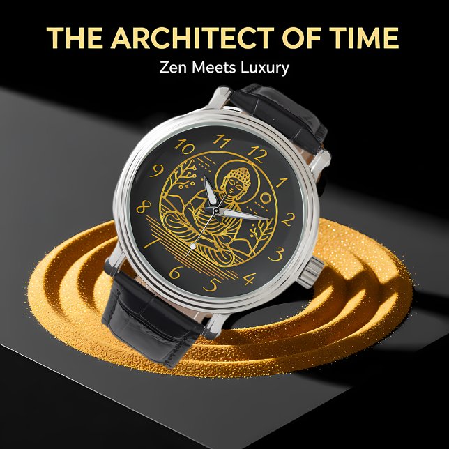 金色に輝く仏陀が静かな瞑想に座している 腕時計 (クリエイターアップロード済み)