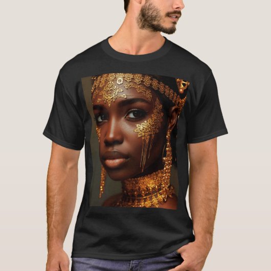 金色に輝く美しいヌビアの女神 Tシャツ (正面)