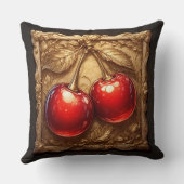 金色のさくらんぼを持つ2つの光沢のある赤離れい クッション (裏面)