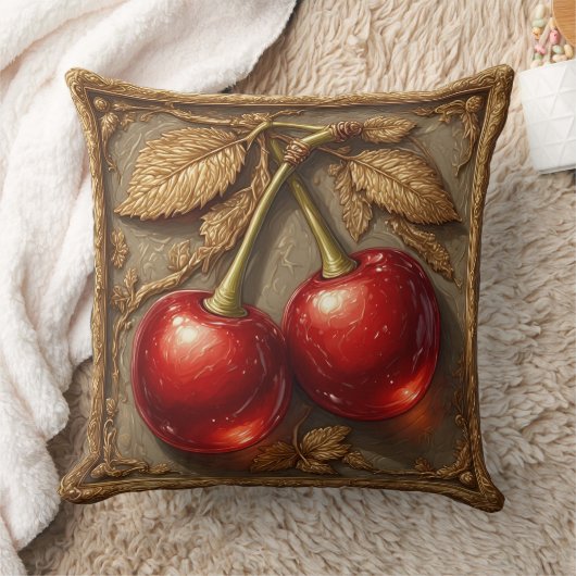 金色のさくらんぼを持つ2つの光沢のある赤離れい クッション (ブランケット)