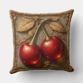 金色のさくらんぼを持つ2つの光沢のある赤離れい クッション (裏面)