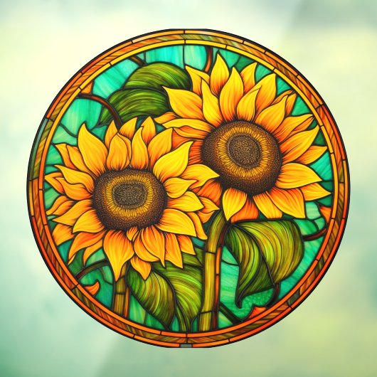 金色のひまわりフェイクステンドグラス ウィンドウサイン (シート3)