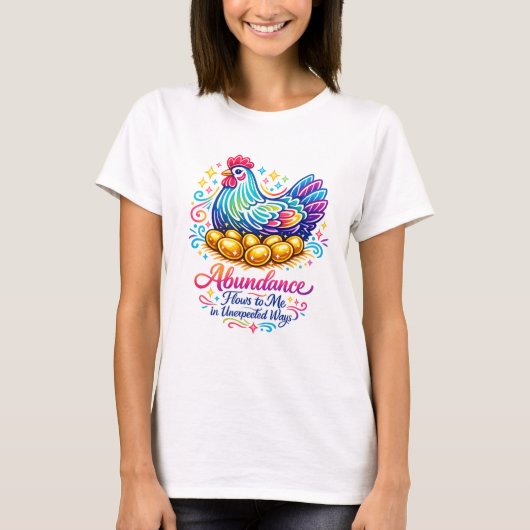 金色のめんどりと8個の金の卵 豊かさTシャツ Tシャツ (正面)