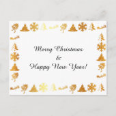 金色のアイコンがはがきされた「メリークリスマス」の白 シーズンポストカード (正面)