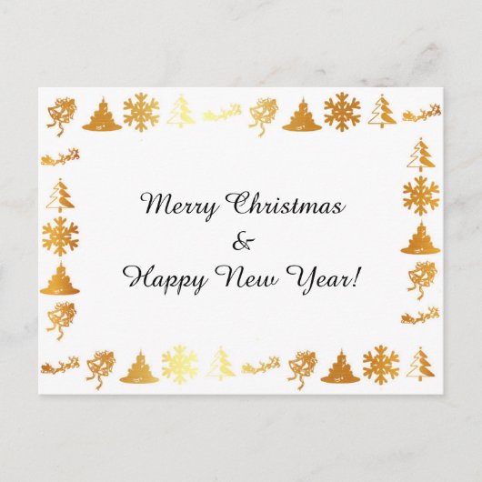 金色のアイコンがはがきされた「メリークリスマス」の白 シーズンポストカード (正面)