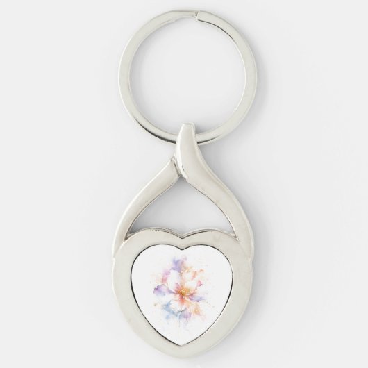 金色のアクセントが美しいパステル調の水彩花のアート キーホルダー (正面)