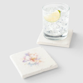 金色のアクセントが美しいパステル調の花の水彩画アート ストーンコースター