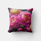 金色のアクセントを持つ豪華なピンクの牡丹 クッション (正面)