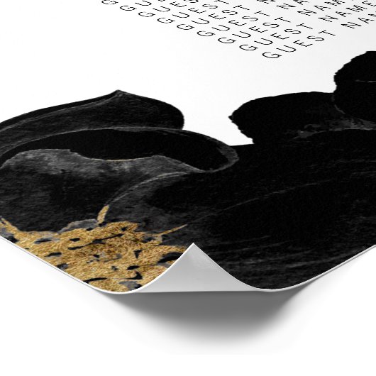 金色のアクセント付き黒いフローラシーティングチャート ポスター (角)