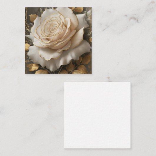 金色のエッジを持つ白いバラのアートワーク エンクロージャーカード (正面/裏面)