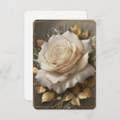 金色のエッジを持つ白いバラのアートワーク サンキューカード (正面/裏面)