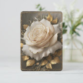 金色のエッジを持つ白いバラのアートワーク サンキューカード (スタンド正面)