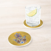 金色のオパールアート ハムサのハートと花 コースター (側面)