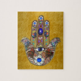 金色のオパールアート ハムサのハートと花 ジグソーパズル