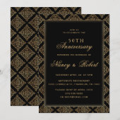 金色のオーナメントフレーム ブラック 50周年結婚記念日 招待状 (正面/裏面)