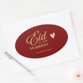 金色のオーバルのEid al-Fitr Mubarakの名入れデザイン 楕円形シール (封筒)