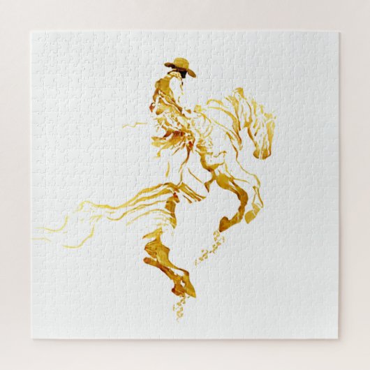 金色のカウボーイの馬上絵  ジグソーパズル (縦)