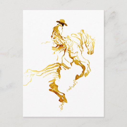 金色のカウボーイの馬上絵 ポストカード (正面)