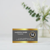 金色のカスタムグラデーションの黒の上品なロゴ 名刺 (スタンド正面)