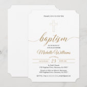 金色のカリグラフィー洗礼 招待状 (正面/裏面)