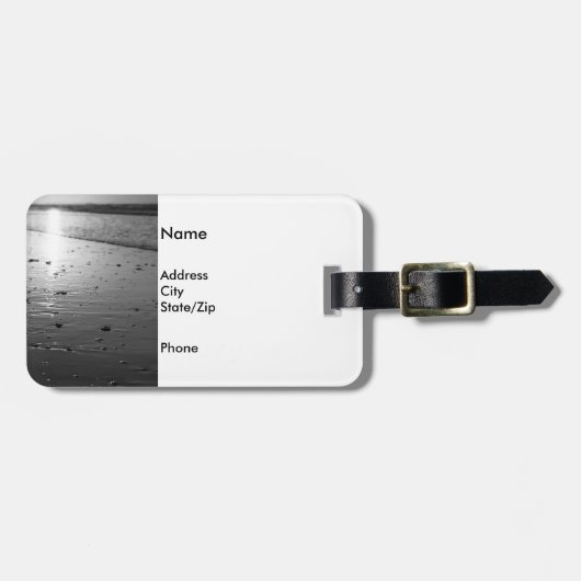 金色のガラス色の砂のグレースケール ラゲッジタグ (正面横)