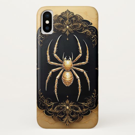 金色のクモの像が複雑な透かし彫り模様の上に乗ったデザイン Case-Mate iPhoneケース (裏面)