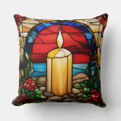 金色のクリスマスキャンドルフェイクステンドグラス クッション (正面)