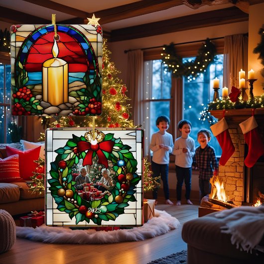 金色のクリスマスキャンドルフェイクステンドグラス セラミックオーナメント