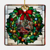 金色のクリスマスキャンドルフェイクステンドグラス セラミックオーナメント (裏面)