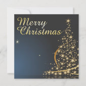 金色のクリスマスツリーのブルークリスマス 招待状 (正面)