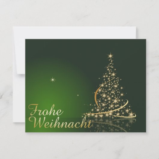 金色のクリスマスツリーの緑のクリスマスモチーフ 招待状 (正面)