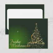 金色のクリスマスツリーの緑のクリスマスモチーフ 招待状 (正面/裏面)