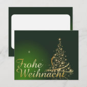 金色のクリスマスツリーの緑のクリスマスモチーフ 招待状 (正面/裏面)
