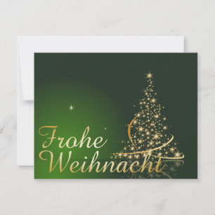 金色のクリスマスツリーの緑のクリスマスモチーフ 招待状