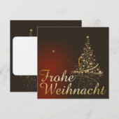 金色のクリスマスツリーの赤いクリスマスモチーフ 招待状 (正面/裏面)