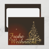 金色のクリスマスツリーの赤いクリスマスモチーフ 招待状 (正面/裏面)