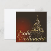 金色のクリスマスツリーの赤いクリスマスモチーフ 招待状 (正面/裏面)