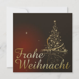 金色のクリスマスツリーの赤いクリスマスモチーフ 招待状