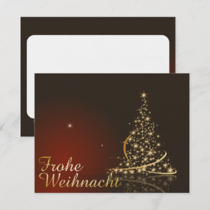 金色のクリスマスツリーの赤いクリスマスモチーフ 招待状