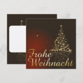 金色のクリスマスツリーの赤いクリスマスモチーフ 招待状 (正面/裏面)