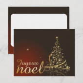 金色のクリスマスツリーの赤いクリスマス モチーフ 招待状 (正面/裏面)